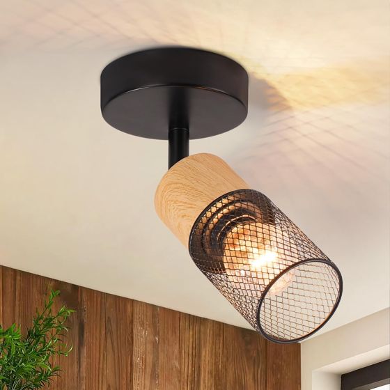 NETTLIFE træloftspotlight E14 loftslampe 350° justerbar vægspotlight vintage - køkkenlampe