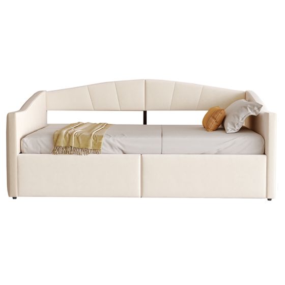 seng 90x200 cm beige upholstered metal mdf med hydraulisk opbevaring og lattenrost