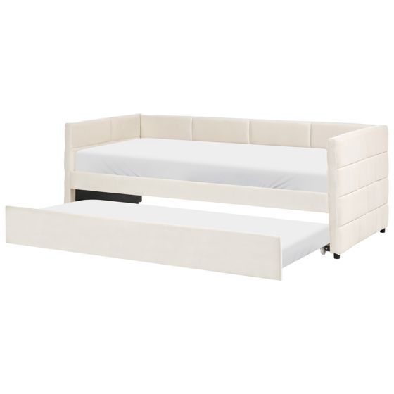 Udtræksseng Velour CHAVONNE 90 x 200 cm Cremehvid