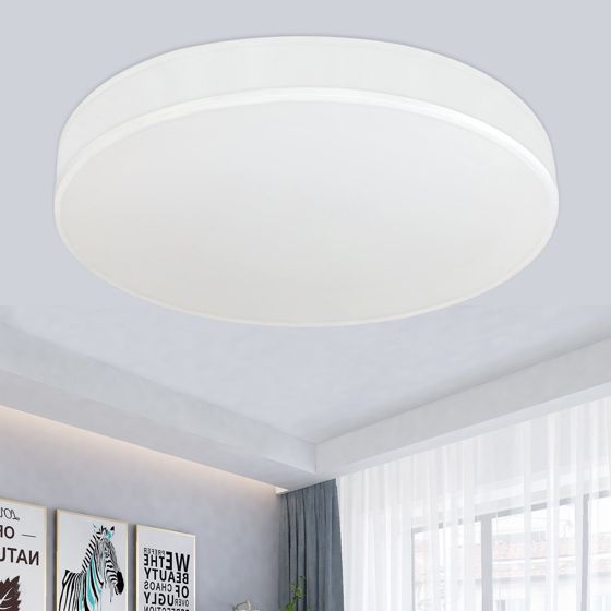 NETTLIFE Modern 30 cm, rund hvid, LED loftslampe, 12 W med stofskærm 3000K varm hvid til stue, soveværelse