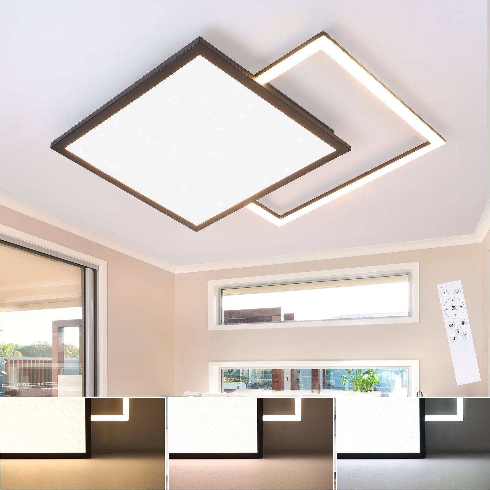 NETTLIFE LED - loftslampe, 46W, til stue, sort, moderne, dæmpbar. Køkkenlampe, med stjernehimmeldesign.