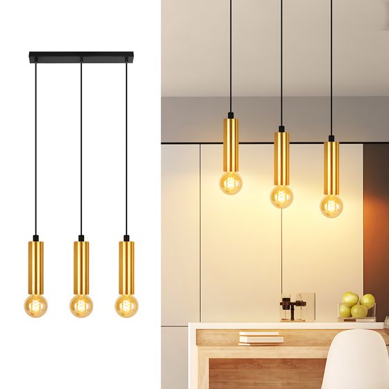 NETTLIFEGold, pendellampe, 3 lamper, pendellampe - pendellampe, spisebord, E27, industriel, metal, pendellampe