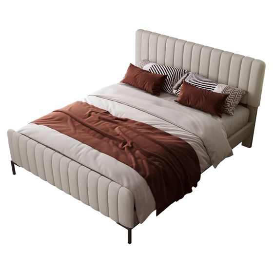 seng 140x200 cm graa-beige i liinen med justerbar kopdel og sengegalge