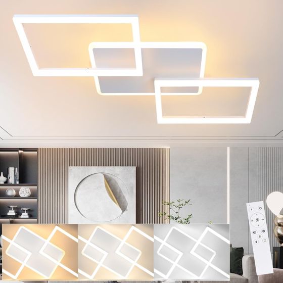 NETTLIFE LED loftlampe, 48 W, dæmpbar stuelampe med fjernbetjening, moderne design, soveværelse hvid Til køkken Til entre