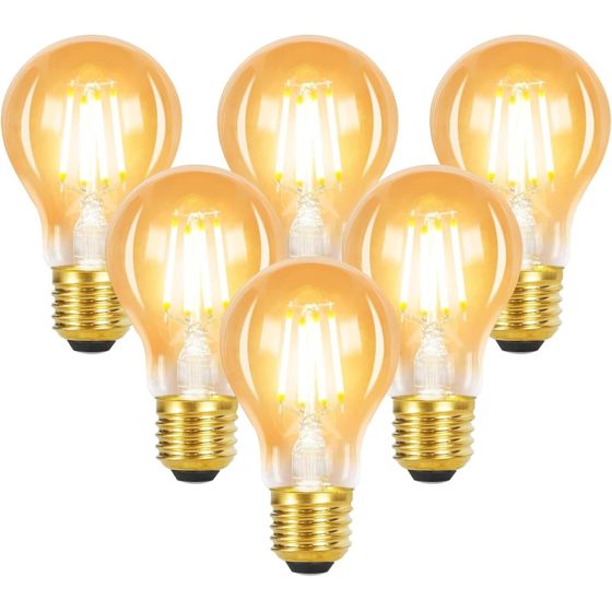 NETTLIFE 6 stk. E27 LED-pærer, varm hvid, A60, vintage, 4 W, 2700 K, Edison-glødetråd, retro energisparepære til hjemmebrug