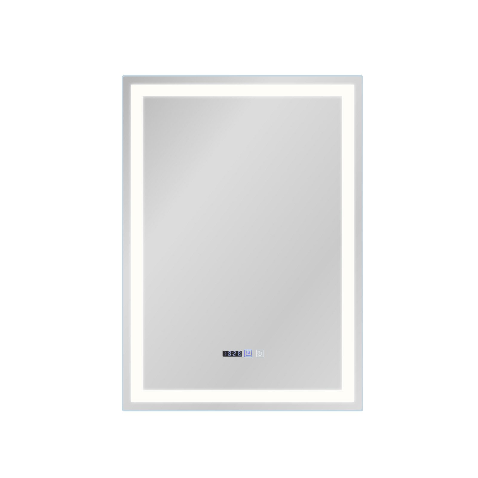 NETTLIFE oplyst badeværelsesspejl - 50x70 cm LED, vægmonteret, IP44, touch-afbryder, ur, antidug, justerbar