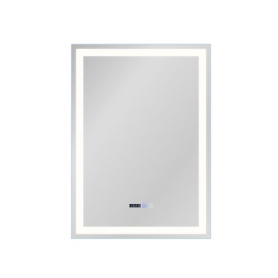 NETTLIFE oplyst badeværelsesspejl - 50x70 cm LED, vægmonteret, IP44, touch-afbryder, ur, antidug, justerbar