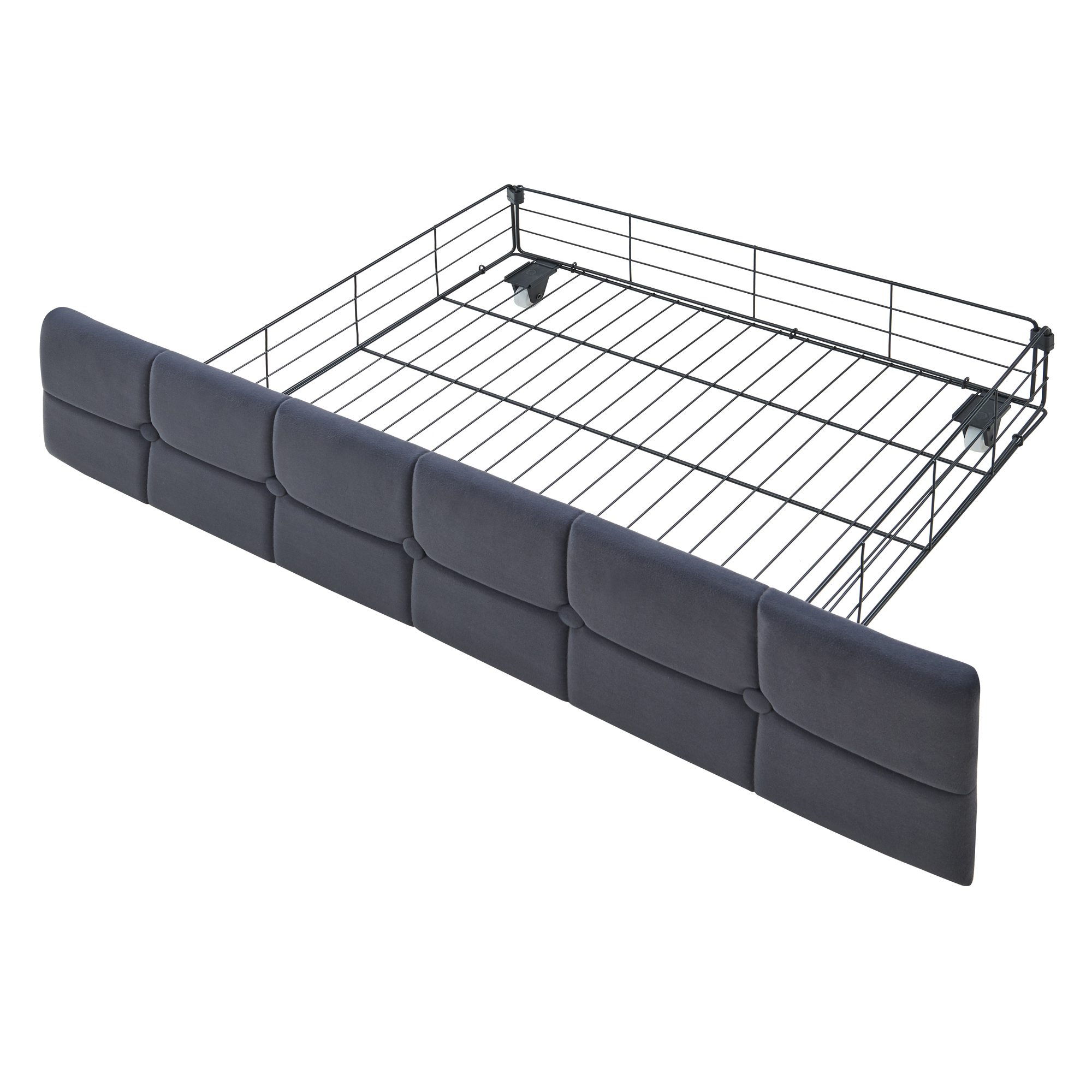 seng 90x200 cm grå i stof med skuffer og LED-belysning