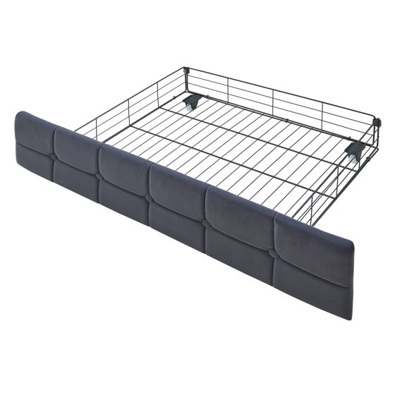 seng 90x200 cm grå i stof med skuffer og LED-belysning