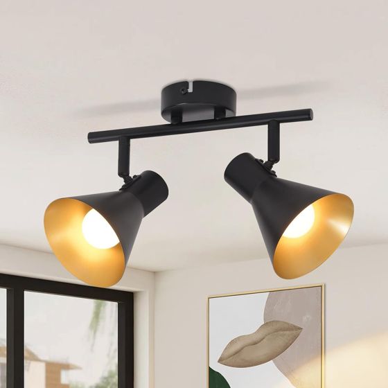 NETTLIFE 2 sorte køkkenloftlamper, 2 E14 vintage pærer, 330° drejelige, industriel, retro, metal, kontorindgang