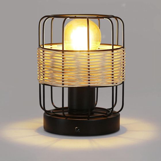 NETTLIFE Vintage Bordlampe - Lille Boheme Bordlampe Sort Stuelampe Rattan Metallisk E27 Uden Pære