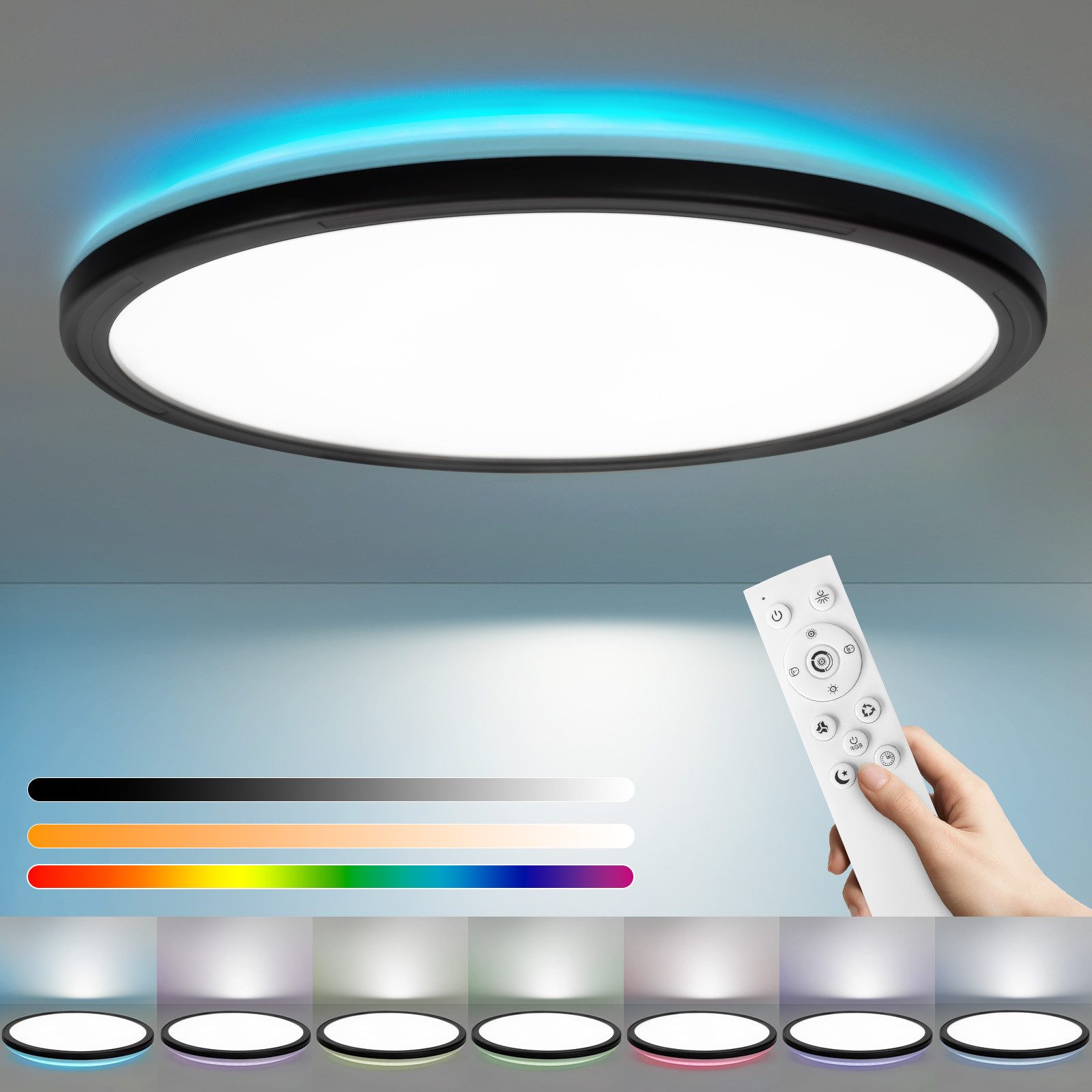 NETTLIFE LED - loftlampe til soveværelse - køkken, flad RGB - lys, 23 W, rund badeværelseslampe, 30 cm, fjernbetjening