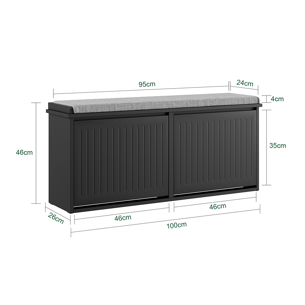 SoBuy Entrance Shoe Cabinet - slankt pladsbesparende skoskab i træ, opbevaringsbænk til 8-10 par sko, 158 kg belastning, sort, 100x26x46 cm, FSR98-XL-SCH