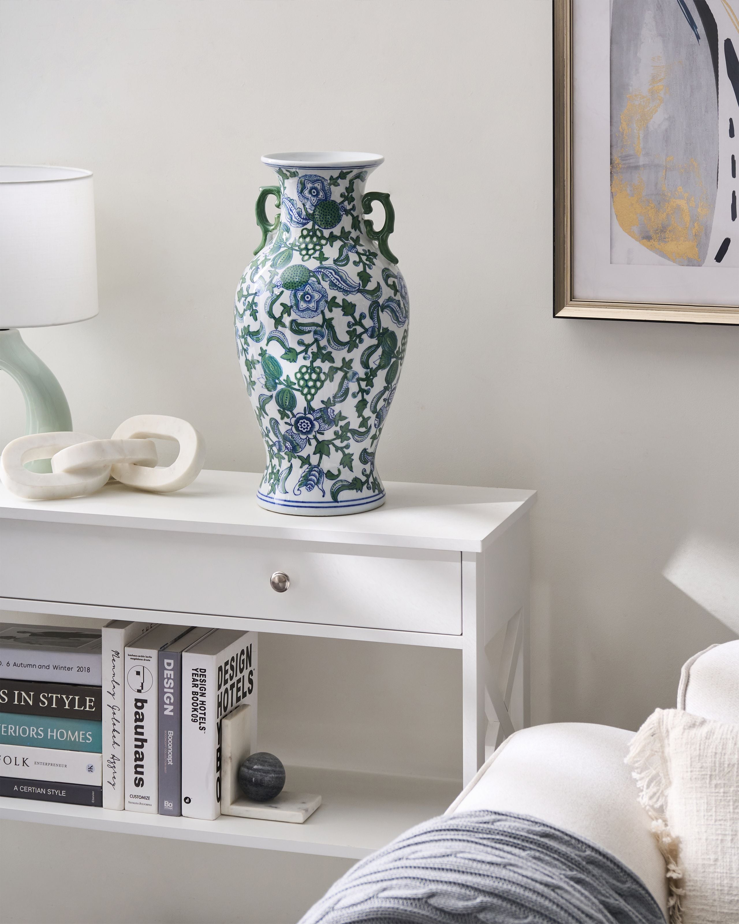 Blomstervase SEGOWIA 47 cm Porcelæn Hvid/blå