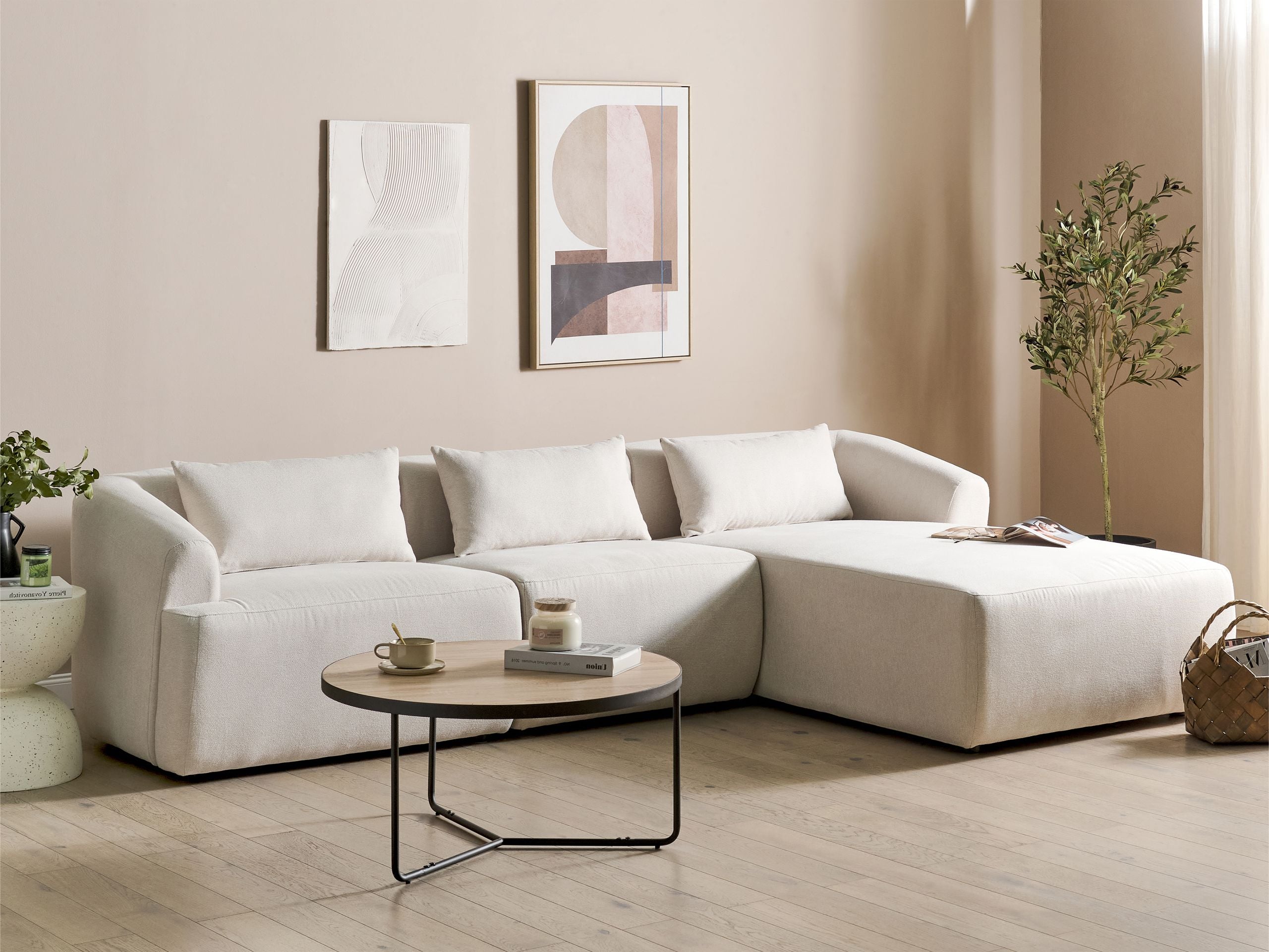 Hjørnesofa 3 personers SVANSELE Lys Beige Venstrevendt