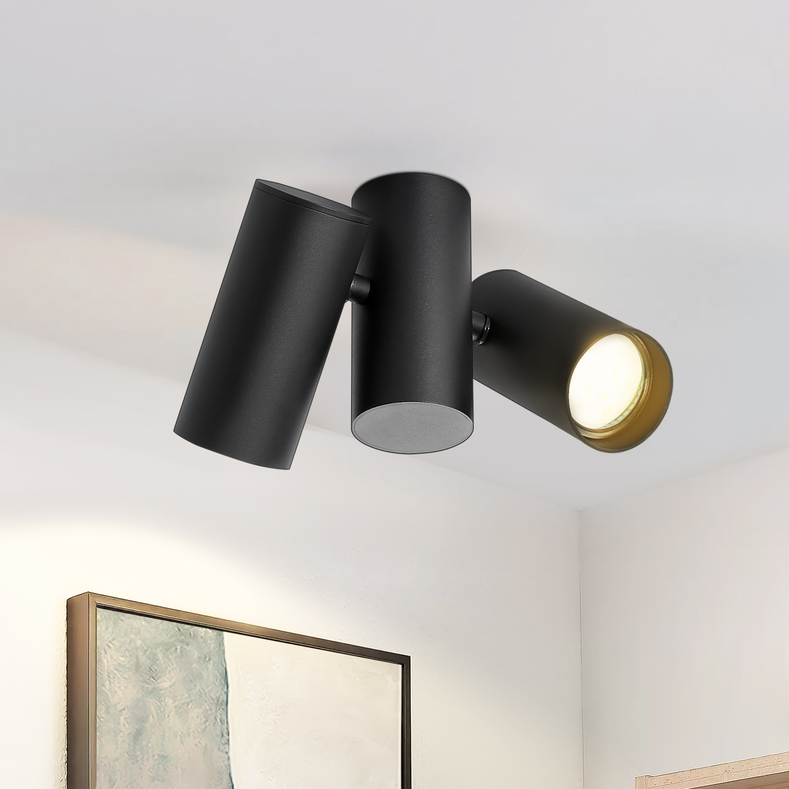 NETTLIFE - loftlampe med 2 sorte loftspotlights - GU10 moderne metal, roterbar 180°, til indendørs brug MAX. 25W uden pære