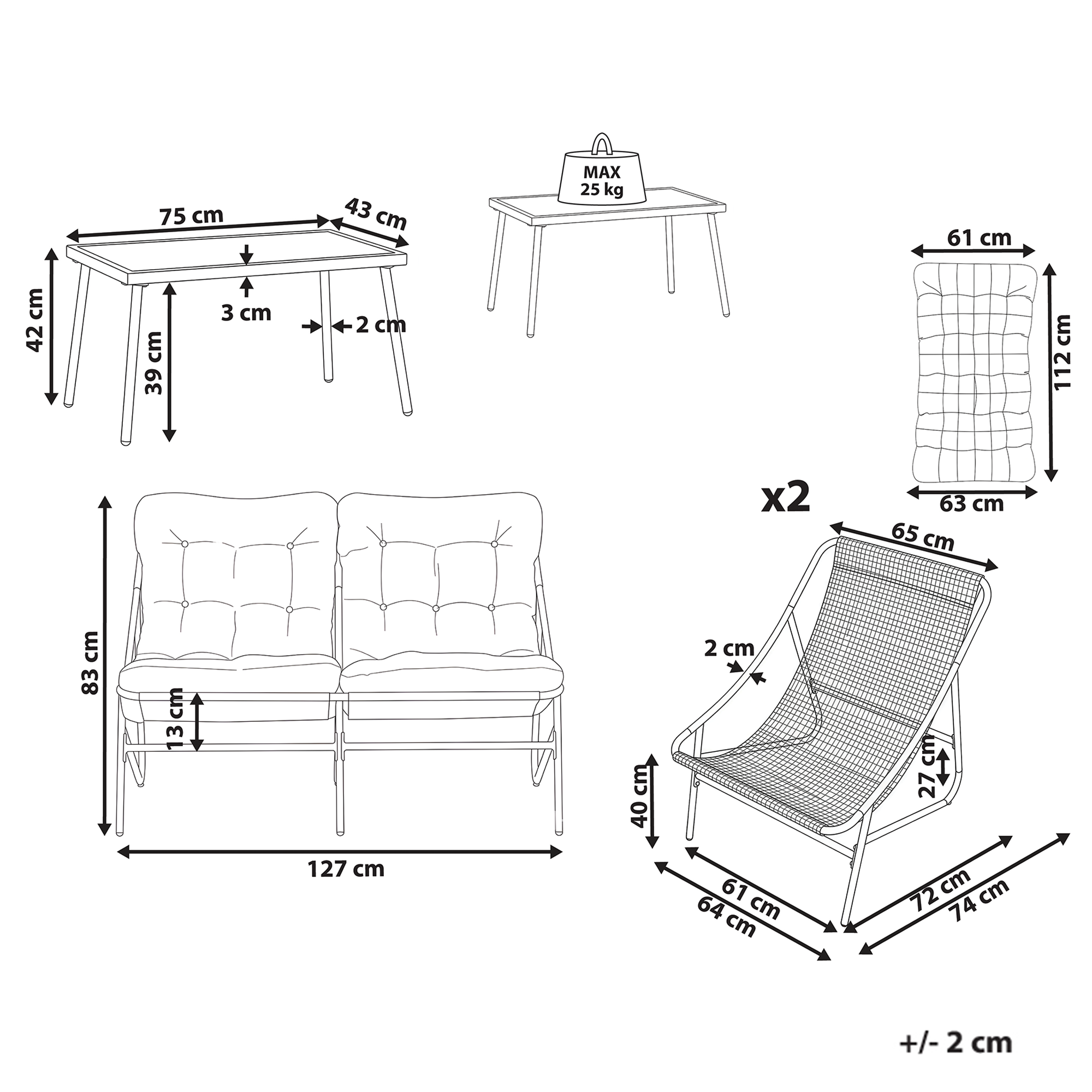 Loungesæt med bord 4 personers MOLVENO Metal Beige/Grøn
