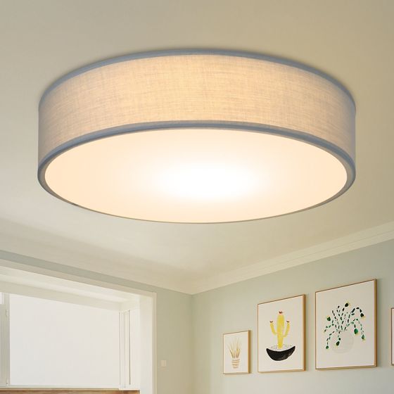 NETTLIFE Rund Loftlampe, 1 Lampe, E27 30CM, Moderne Soveværelse, Grå Lampe med Stofskærm, Entrelampe, Til Stue og Køkken