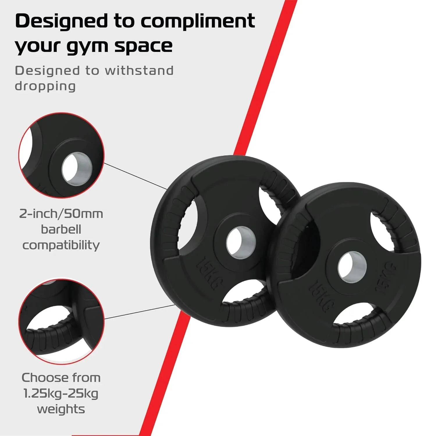 Olympiske Tri-Grip vægtskiver, sorte, par, 15 kg, par