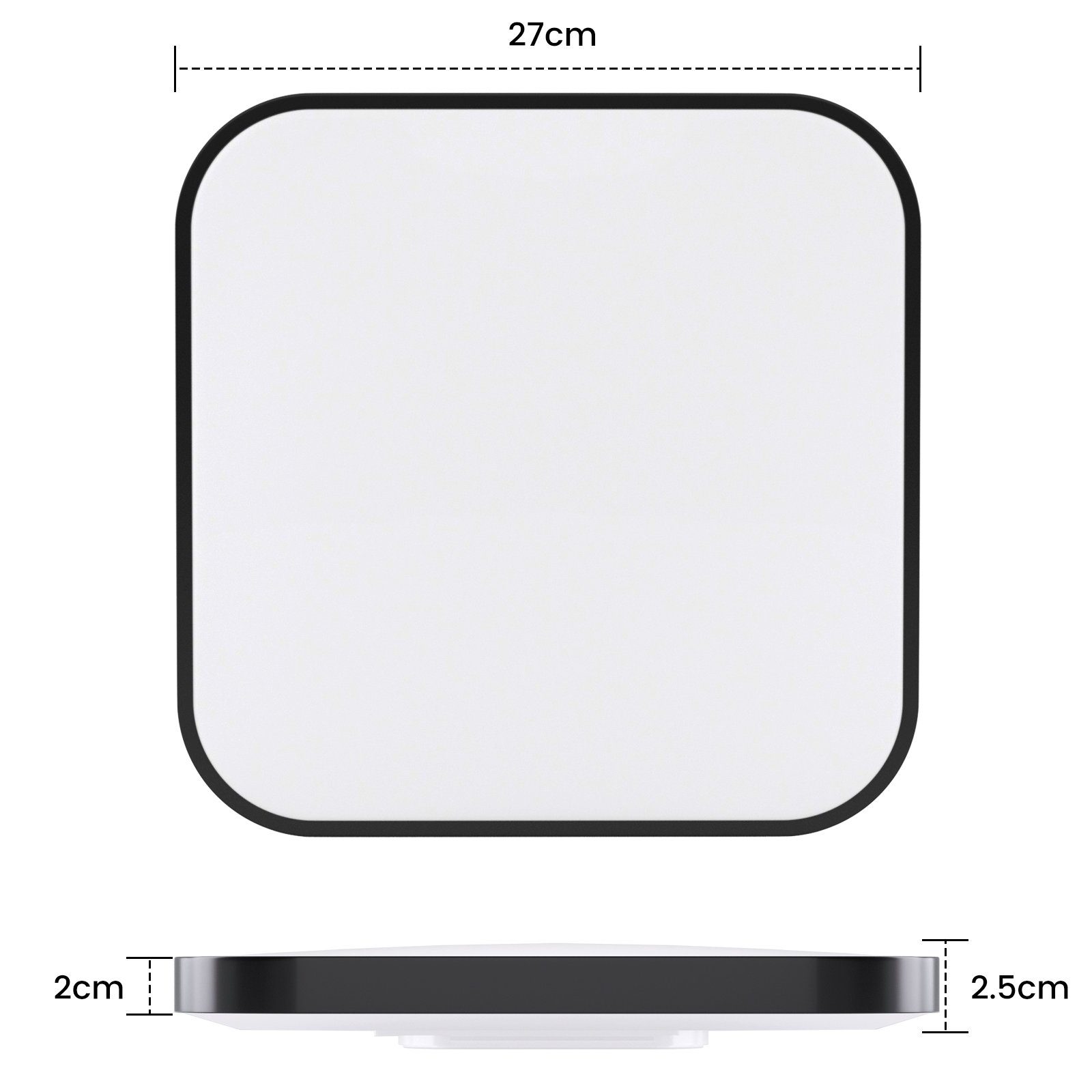 NETTLIFE LED - loftlampe, flad, 27 cm køkken, lampe, sort, varm hvid, 19W, firkantet, soveværelse badeværelse, lampe, IP44