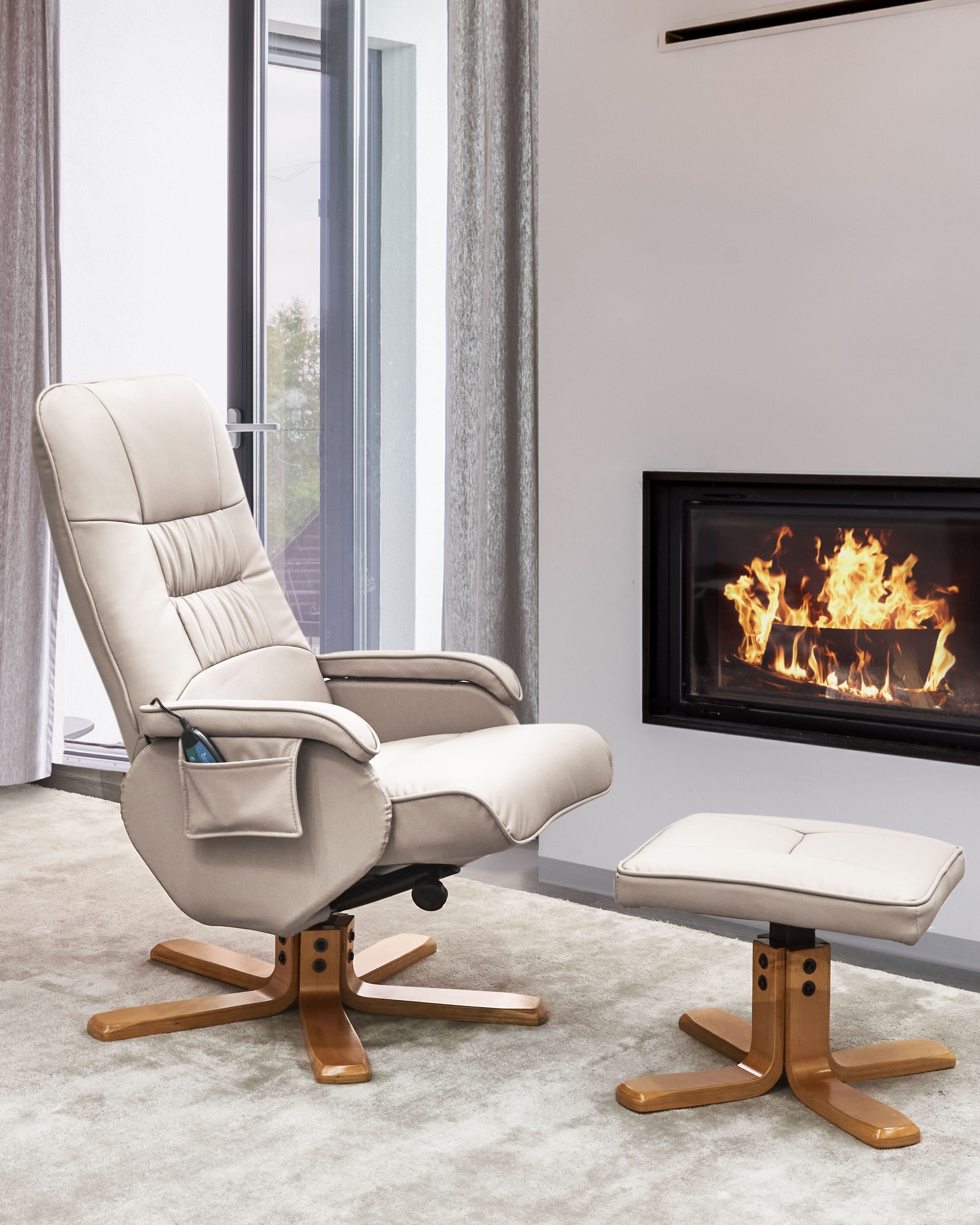 Massagestol RELAXPRO med fodskammel Kunstlæder Lys Beige