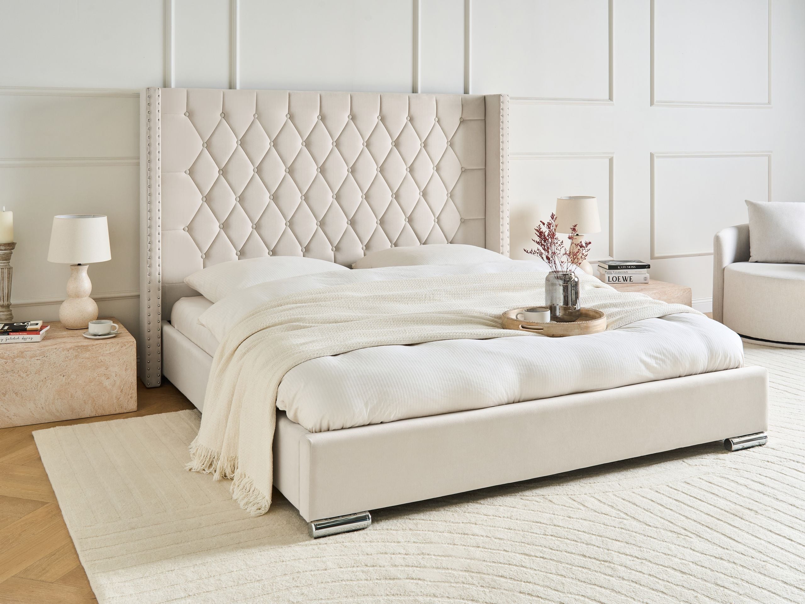 Seng Velour LUBBON 180 x 200 cm Cremehvid