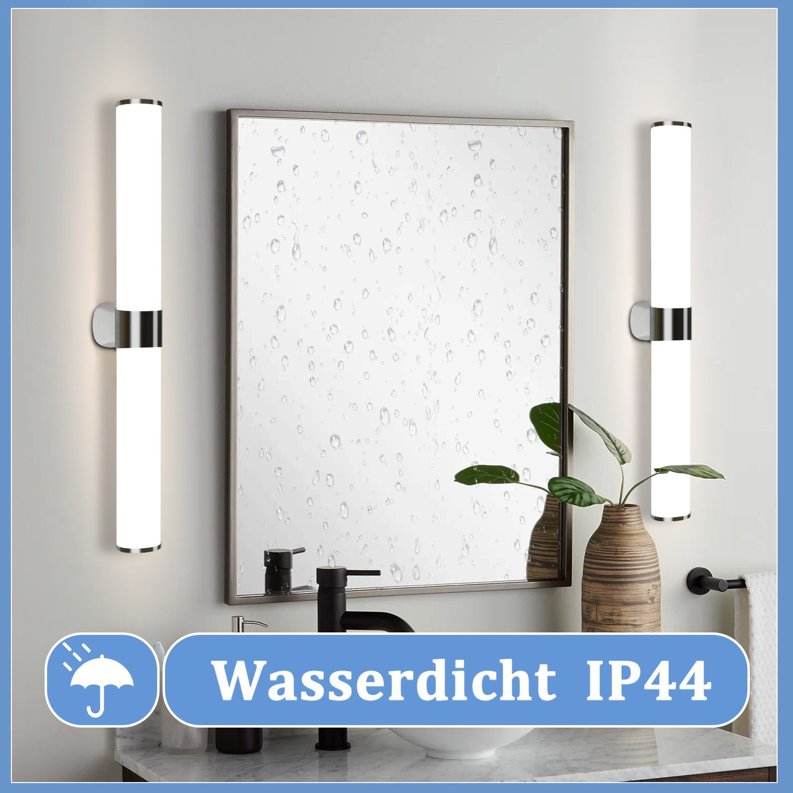 NETTLIFE LED - spejlvæglampe, 15W, 60CM Krom Vandtæt, IP44 Neutral Hvid, 4000K, moderne