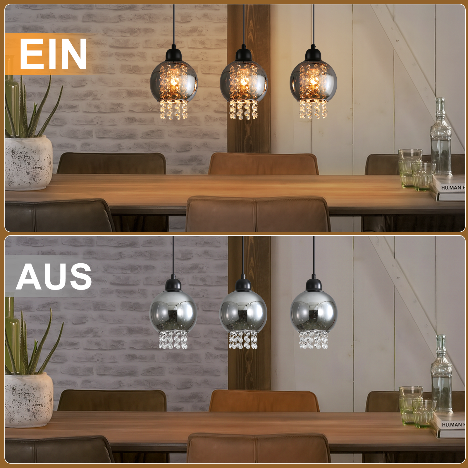 NETTLIFE Sort krystal pendellampe, til spisebord, E27, moderne, til stue