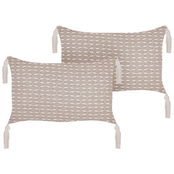 Sæt af 2 pyntepuder HAKONE 45 x 25 cm Brungrå Geometrisk mønster