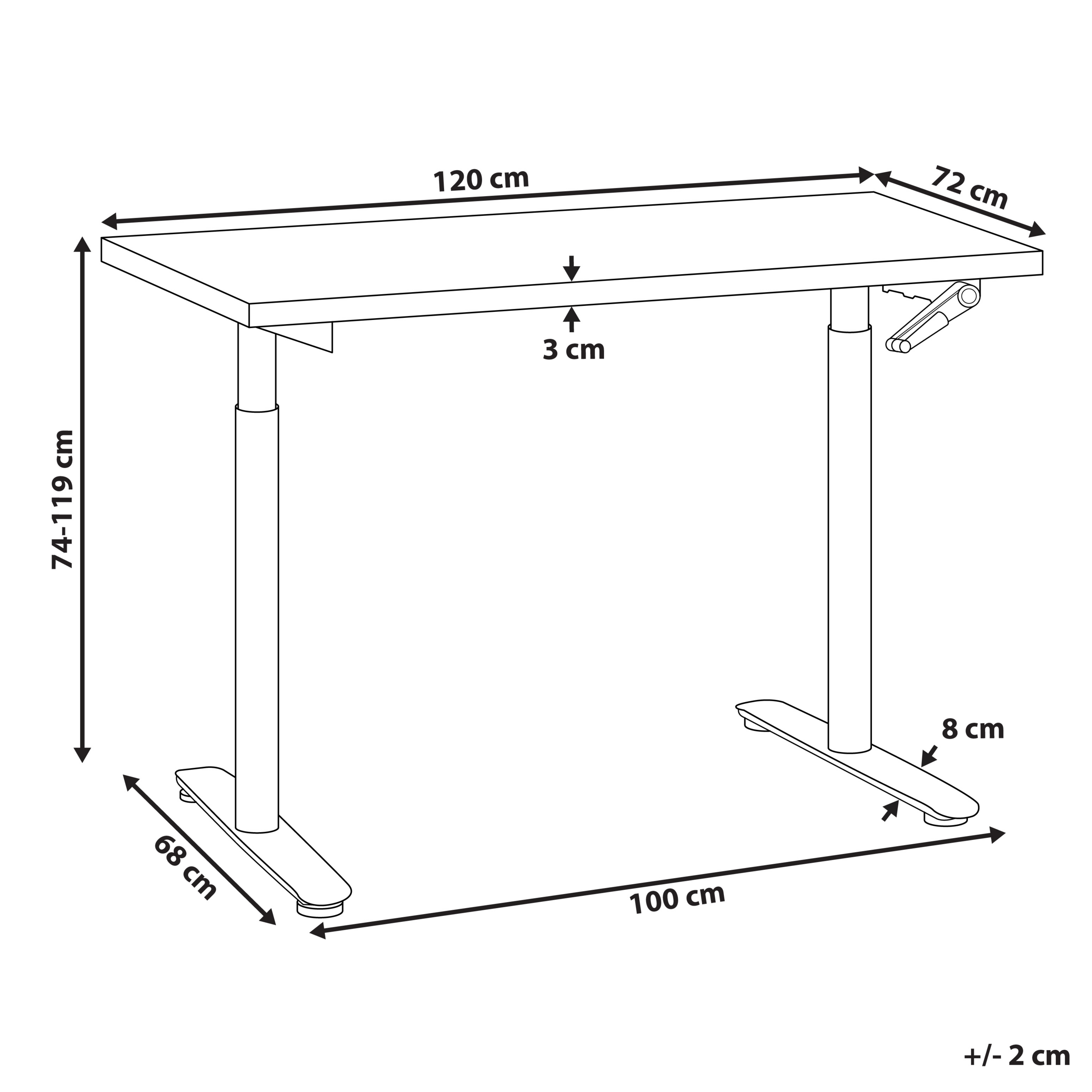 Manuelt justerbart hæve sænkebord DESTINAS 120 cm 72 cm Hvid/sort