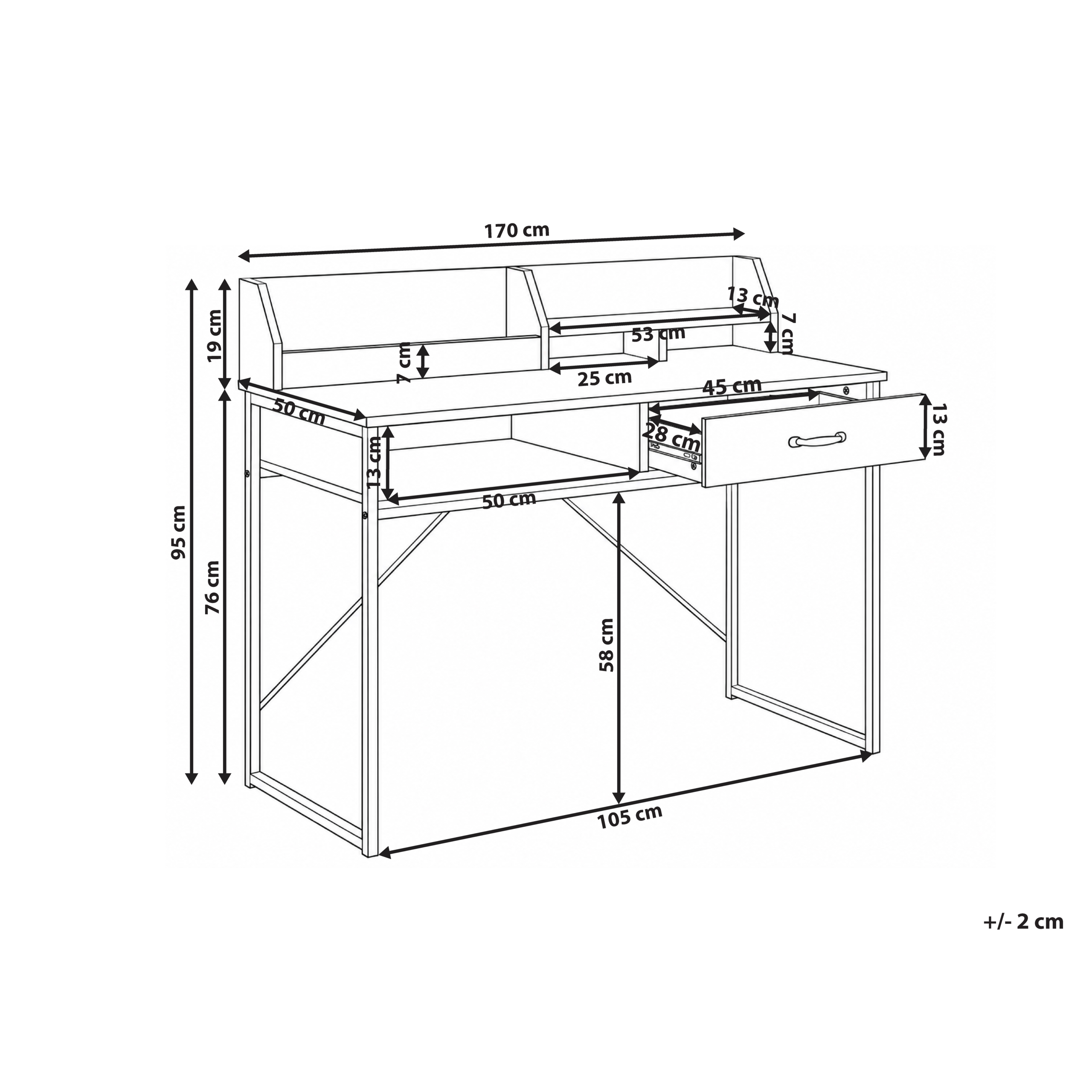Skrivebord med påsat hylde ZYRA 110 cm x 50 cm Hvid