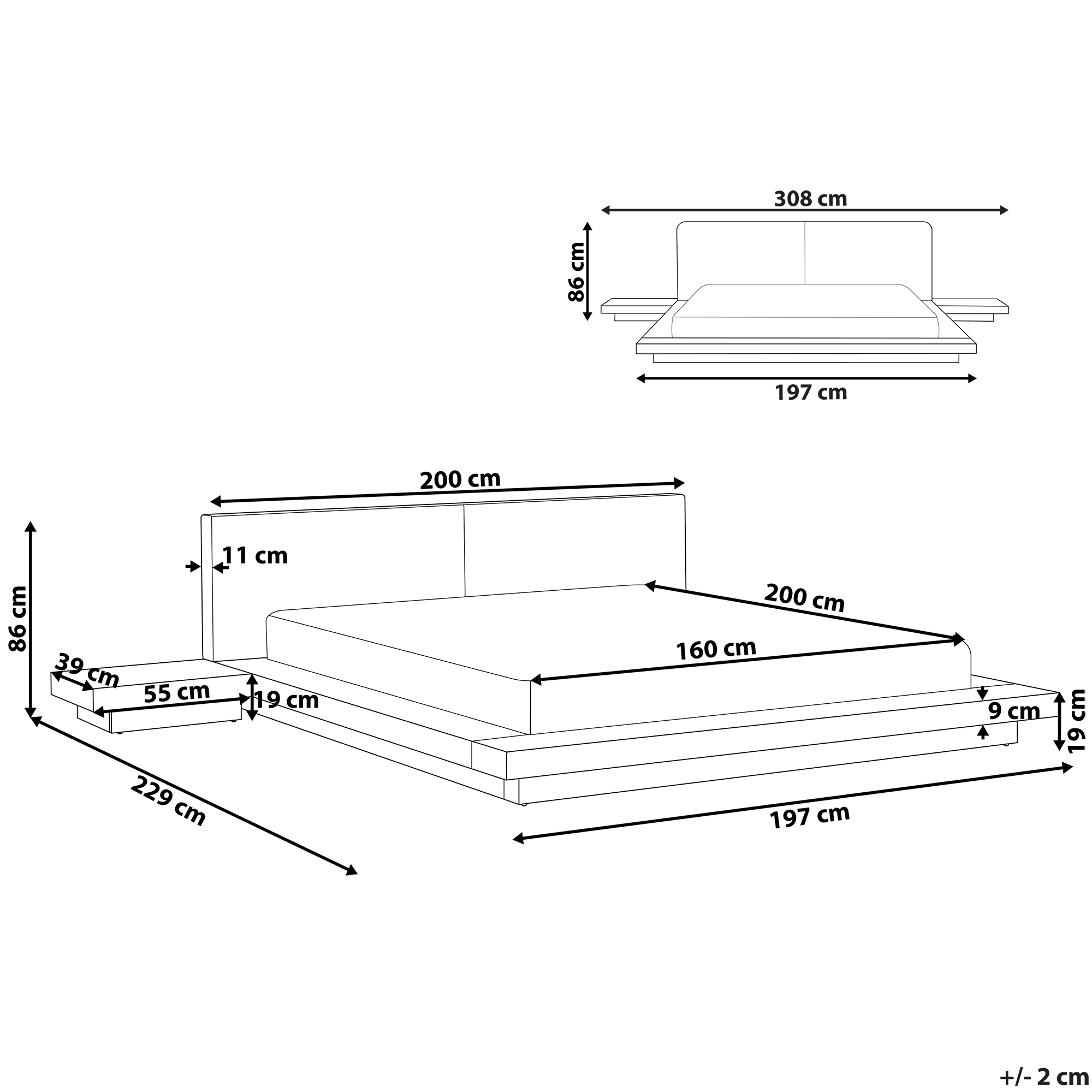 Seng Boucle ZEN 160 x 200 cm Hvid