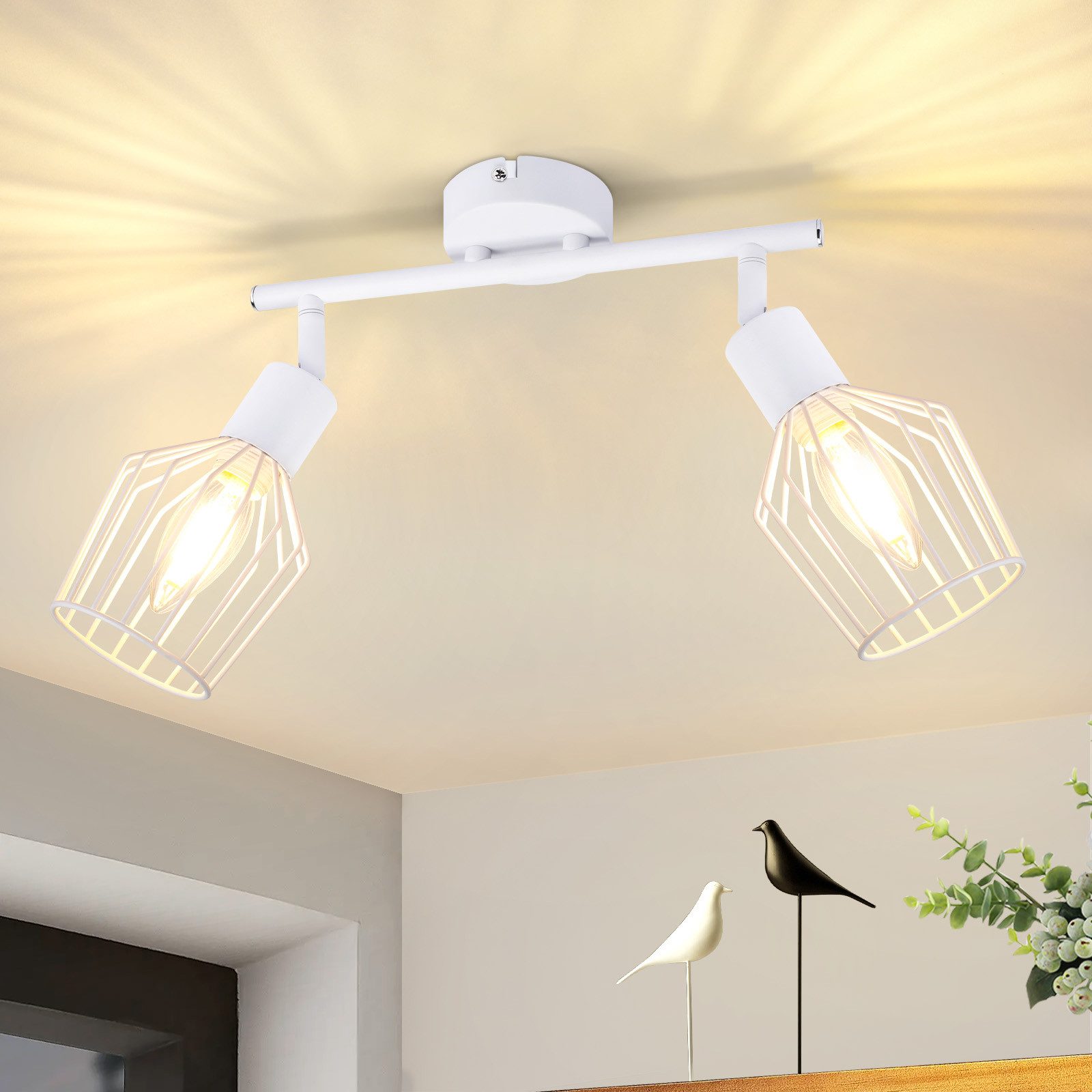 NETTLIFE 2 E14 - loftspotlight - metal, 350° drejelig industriel entrelampe, væglampe til entre og stue, hvid