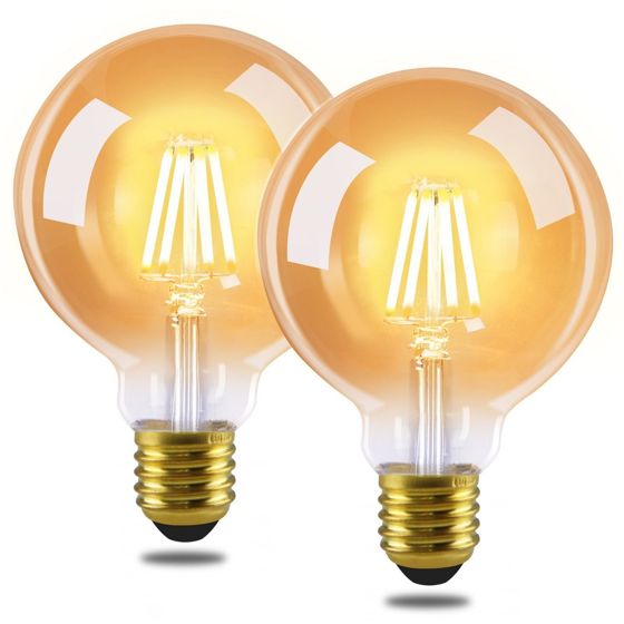 NETTLIFE 2 stk. E27 LED-pærepakke, G95 vintagepære, varm hvid 2700K, 4W, Edison