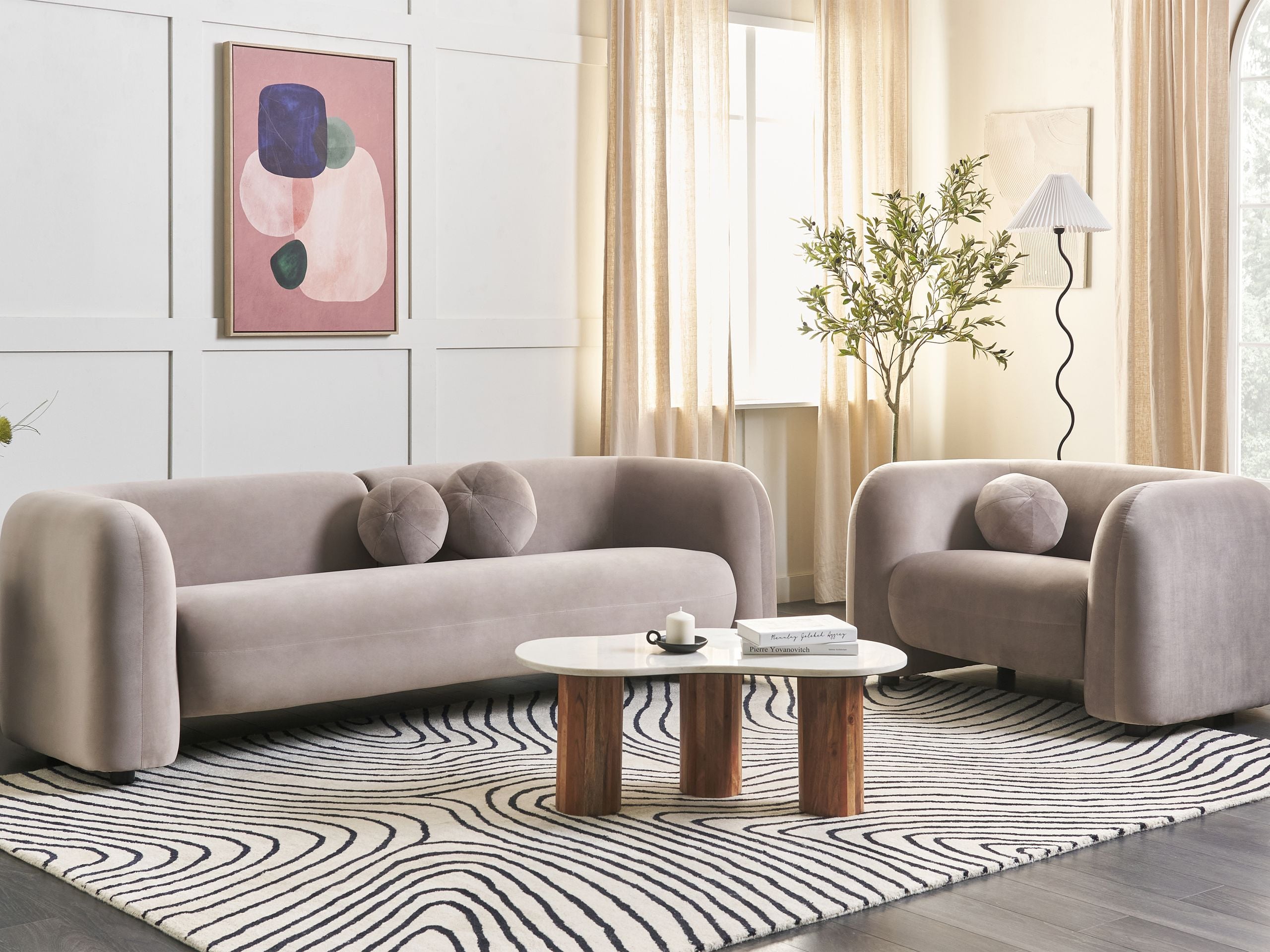 Sofa 3 personers LEIREN Velour Brungrå