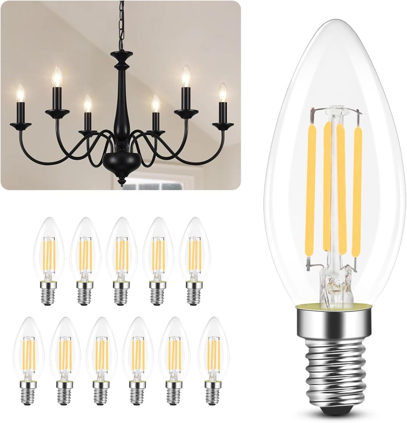 NETTLIFE E14 LED-pære, energisparepære, 12 stk., 4 W 2700 K, varm hvid pære