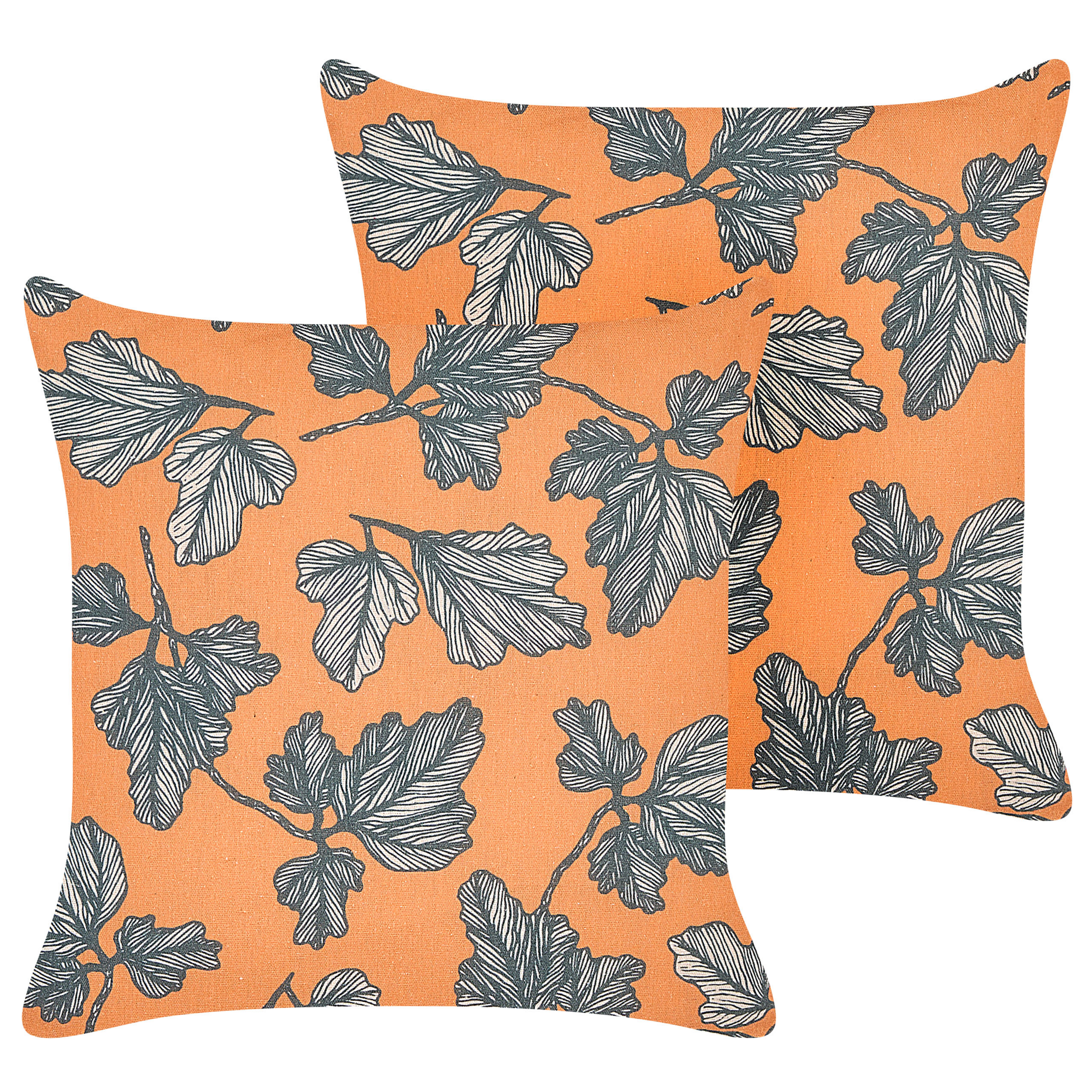 Sæt af 2 pyntepuder SPIREA 45 x 45 cm Orange Sort Plante mønster