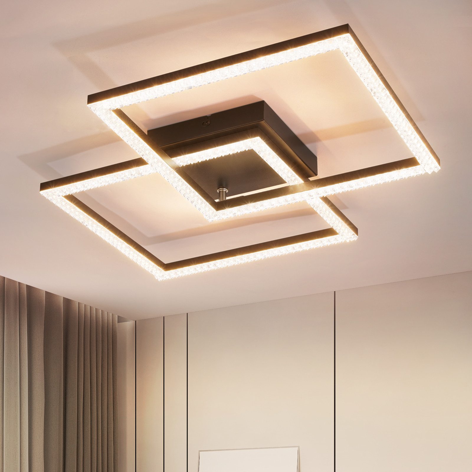 NETTLIFE LED loftlampe, til stue sort, 3000K varm hvid moderne krystal soveværelseslampe, 24W Til køkken, soveværelse