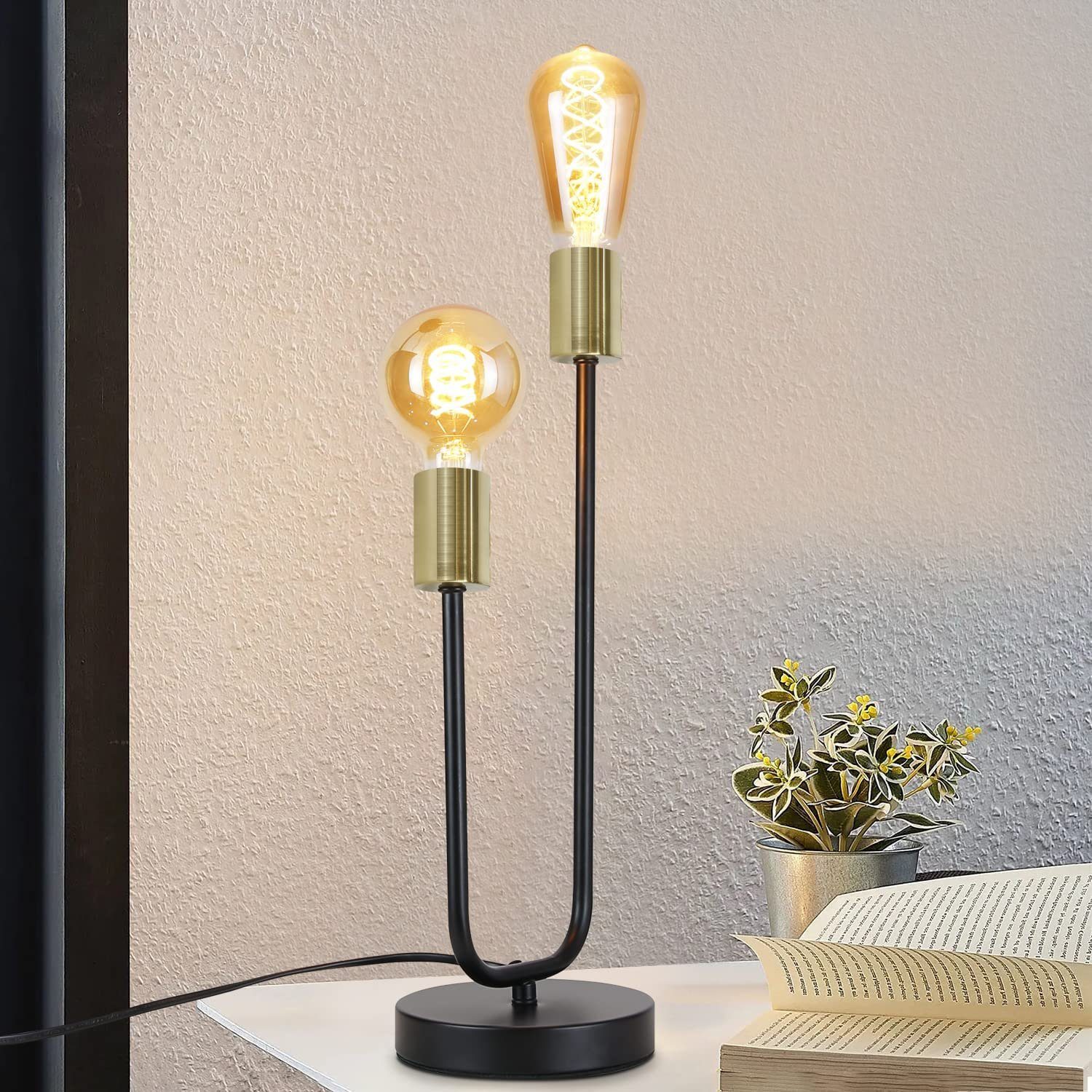 NETTLIFE bordlampe Vintage, natlampe, sort, stue, sortguld, E27, industriel, metal, natlampe, med ledning