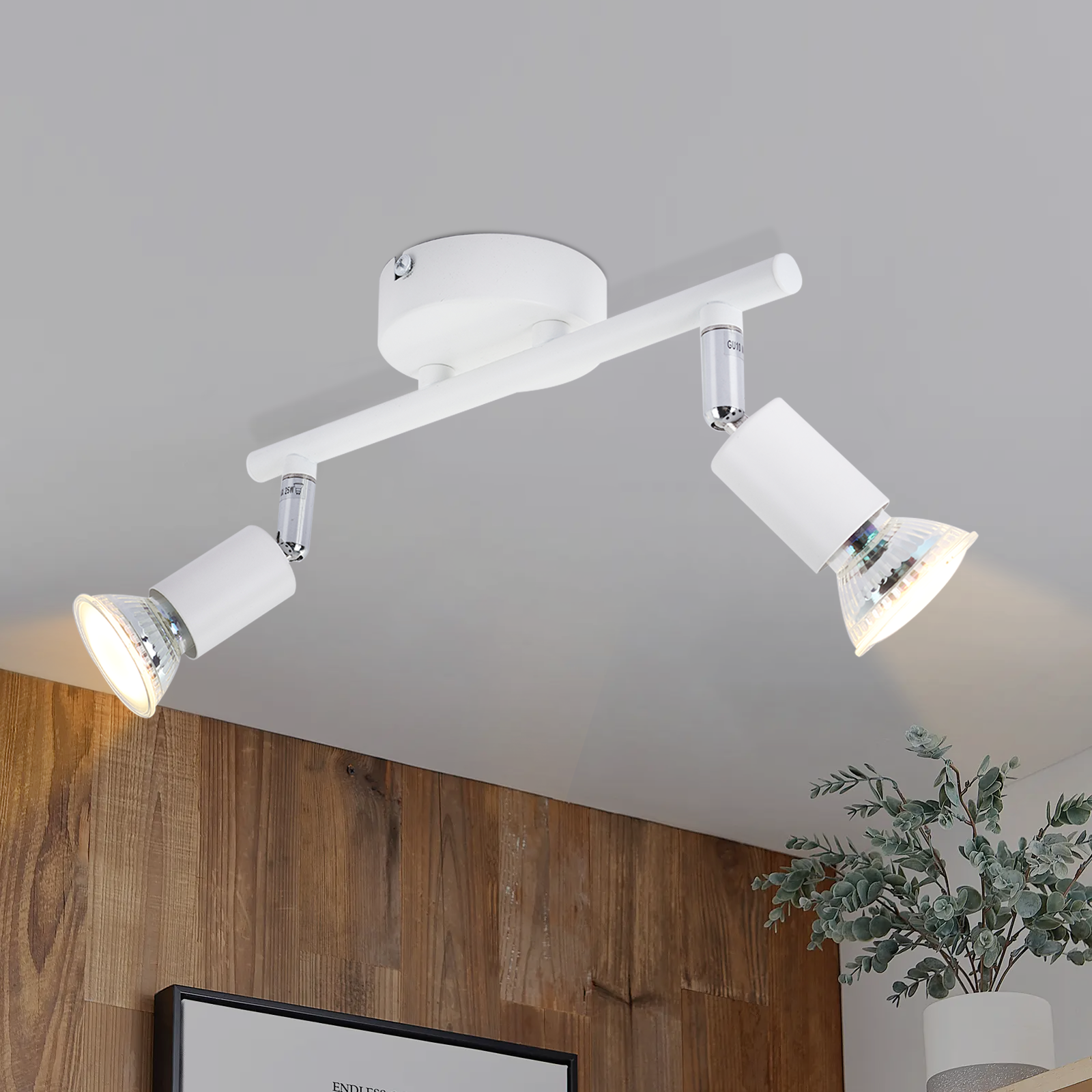 NETTLIFE LED loftlampe, med 2 x GU10 spotlights, hvid, moderne til indendørs brug