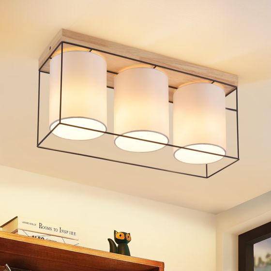 NETTLIFE Loftlampe til stue loftlampe i træ, 3 E14 pærer, vintage stil, retro - industriel stil