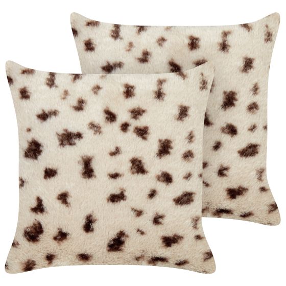 Sæt af 2 pyntepuder KASRA 45 x 45 cm Kunstig pels Lys Beige Abstraktmønster