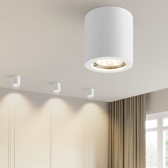 NETTLIFE hvid, påbygningsmonteret spotlight, rund, GU10, moderne gipsloftsspotlight, lille 40w