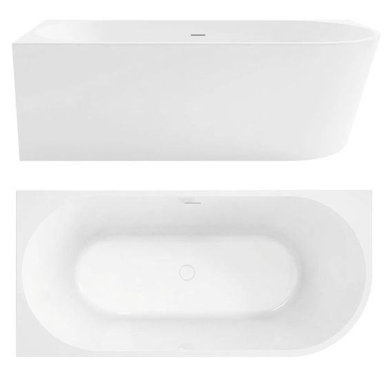 REA hjørnebadekar Bellanto 160 Venstre med sort badekarpropHvid, 159x79,5x58cm