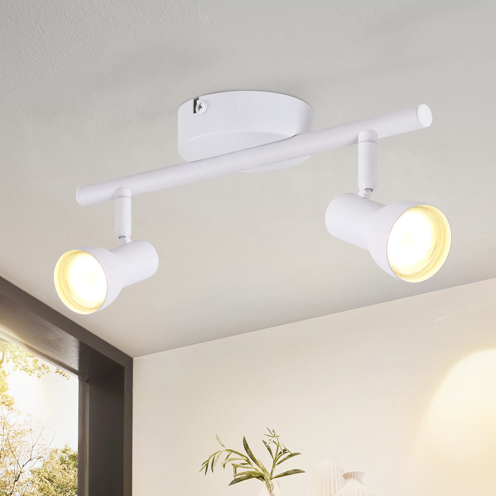 NETTLIFE 2-flammet loftspotlight i moderne design, hvid GU10 metalspotlight, 350° justerbare loftspotlights