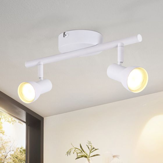 NETTLIFE 2-flammet loftspotlight i moderne design, hvid GU10 metalspotlight, 350° justerbare loftspotlights
