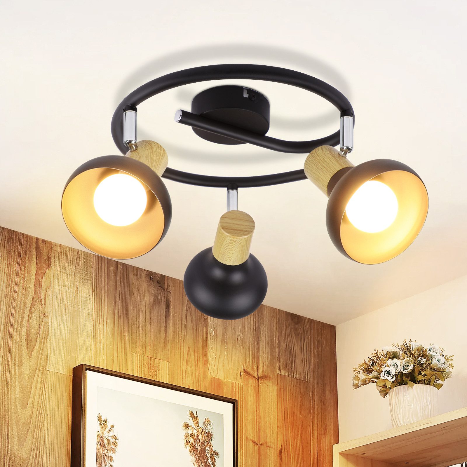 NETTLIFE 3-flammet E14 loftspotlight, vintage - loftslampe, 350° justerbar til entré, stue