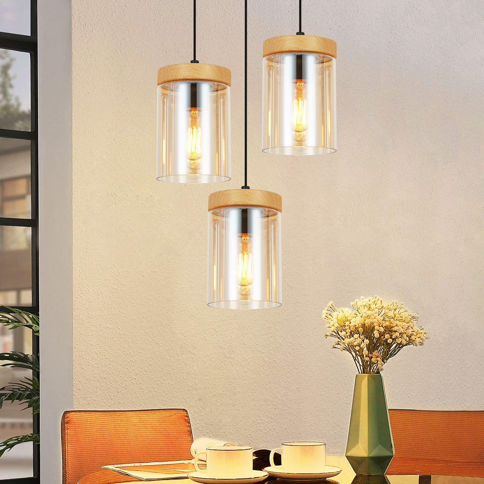 NETTLIFE Spisebordspendellampe, 3 flammer, vintage - glas, E27, pendellampe til stue