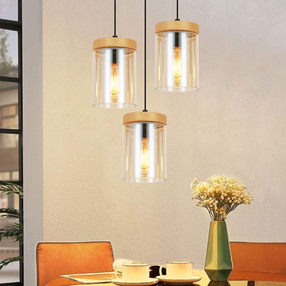 NETTLIFE Spisebordspendellampe, 3 flammer, vintage - glas, E27, pendellampe til stue