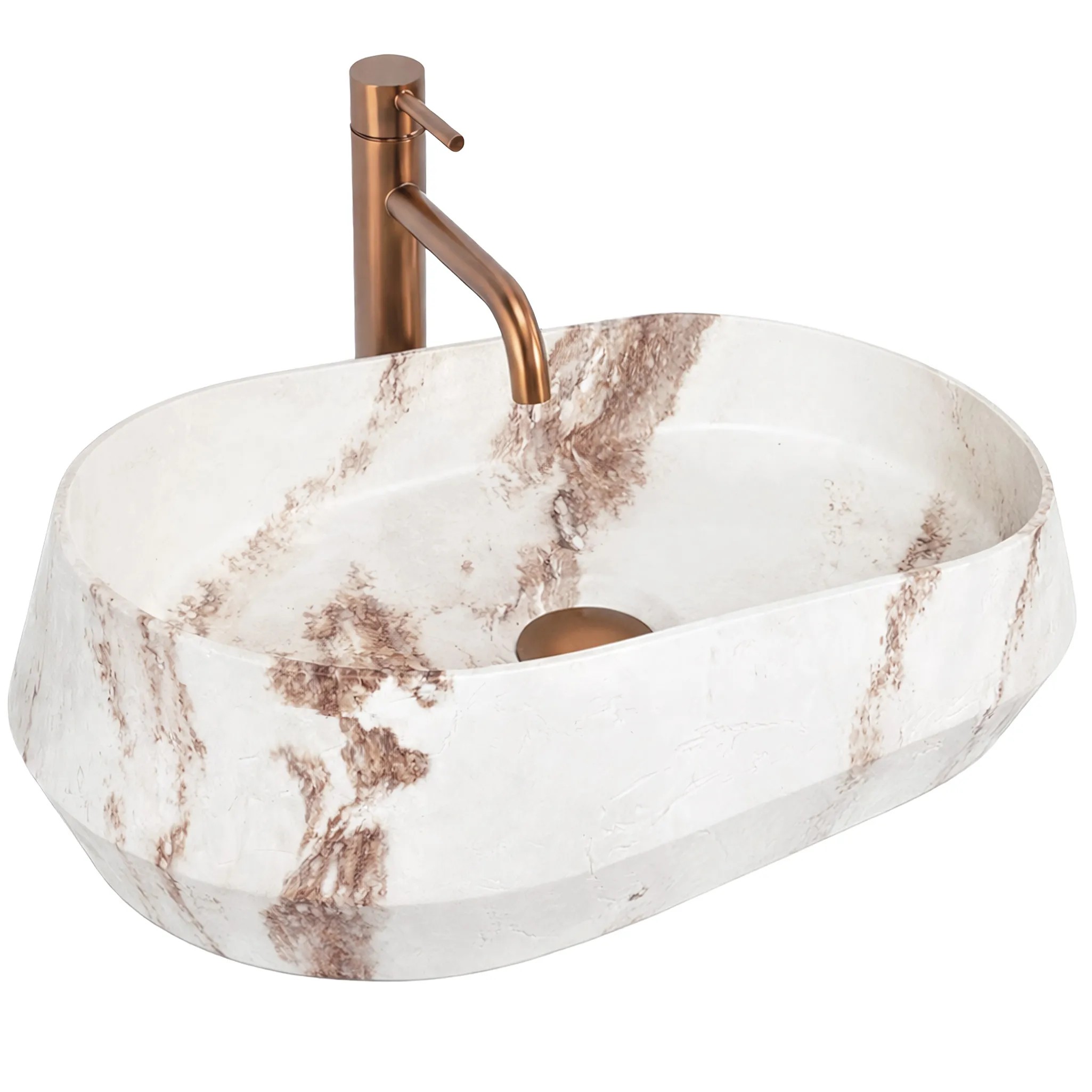 REA bordmonteret håndvask Travo Beige/Stenimitation, 59x38x17cm